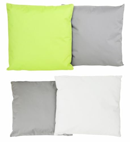 JACK 4X 2-farbiges Wende Outdoor Lounge Kissen 45x45cm Dekokissen inkl. Füllung Wasserfest Sitzkissen Garten Stuhl Lotus Effekt, Farbe:2X Elfenbein-Grau + 2X Grau-Grün