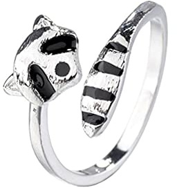 Enkomy Waschbär offener Ring, Niedliche Tieröffnungsringe Einstellbarer Fingerring Daumenring Kreativität Versilbert Waschbär Ringe Frauen Männer Schmuck Zubehör