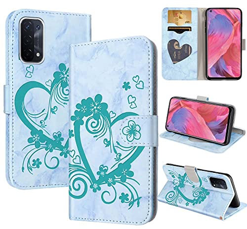 CASAFUNY Handyhülle für Oppo A54 5G Hülle, A74 5G Hülle Tasche PU Leder Flip Case Brieftasche Kartenfach Klapphülle Handytasche Case Schutzhülle für Oppo A74 5G / A54 5G, Grün