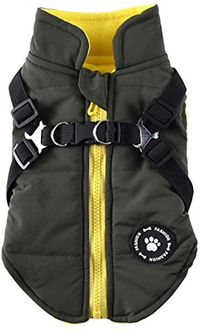 Hund Warme Mäntel Jacken, Hundegeschirr und Mantel Reißverschluss 2 in 1 Winterjacke No Pull Hundeweste Harness Outfit Mäntel für Welpen Kleine Mittlere Hunde_2XL(Grün)