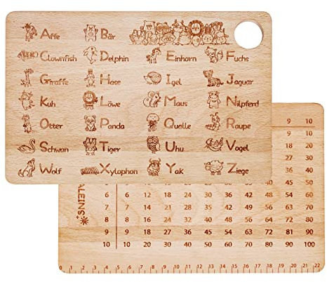 Matogle Frühstücksbrettchen Kinder 1x1 Lernen Brett und ABC Frühstücksbrett aus Holz Frühstücksbretter Doppelseitiges mit Gravur Geschenke für Jungen Mädchen Weihnachten Silvester Geburtstag