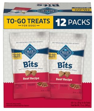 Blue Buffalo Bits Natural Soft Moist to Go Dog Training Treats Beef Recipe 1-oz Bags (Pack of 12)