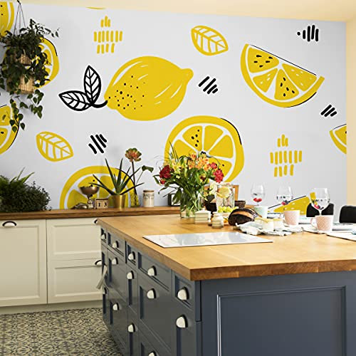 Wallepic Selbstklebende Fototapete Natur Obst Zitronen Blätter Exotisch 520 x 318 Moderne Tapete XXL Geometrie Streifen Abstrakt Küche Esszimmer Restaurant Wandtapete