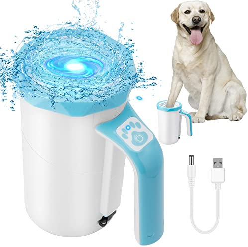 Automatic Dog Paw Cleaner, 7.4V Rechargeable Dog Paw Washer Cup, 2 in 1 Portable Pet Paw Cleaner with Soft Silicone Brush, Dog Foot Washer Suitable for Big Dog and Cat Grooming with Muddy Paws (Blue)