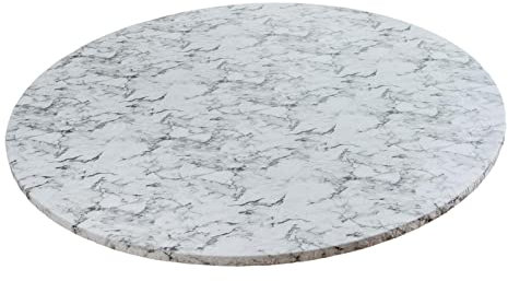 Fenteer Nappe ronde - Motif marbre blanc - Protection de table facile à nettoyer - Bord élastique - Résistante à l'huile - Pour table de terrasse - 114-140 cm