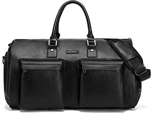 Modoker Porta Abiti Convertibile in Pelle, Borse Porta Abiti da Viaggio Borsone Porta Abiti Impermeabile Regali per Uomo Donna Business - 2 in 1 Valigia da Appendere Borse da Viaggio, Nero