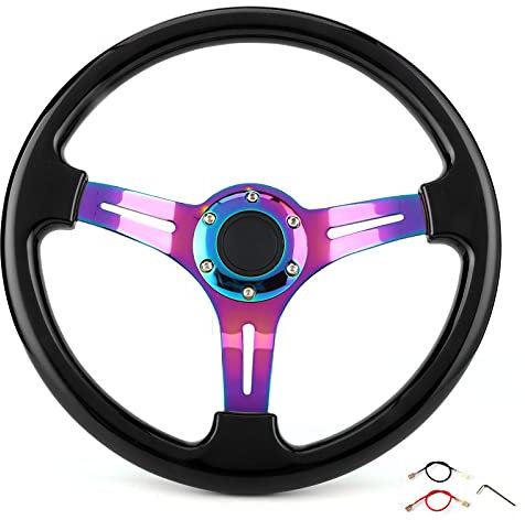 Auto-Lenkrad, Metall-Rennlenkrad mit Horndraht Universal Deep Dish 6-Loch-Sportlenkrad-Ersatz 350 mm