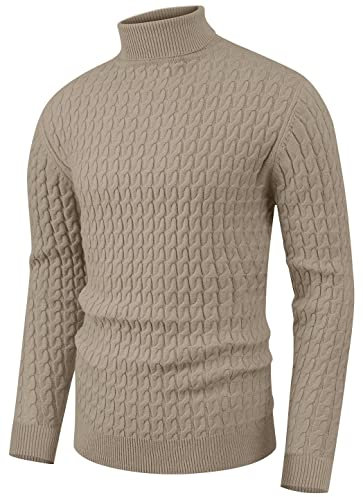 Sailwind Jumpers for Men UK Mens Turtleneck Sweater Casual Ribbed Slim Fit Knitted Pullover High Roll Neck Basic Long Sleeve Tops (Khaki, M)