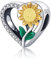 Amuefer Cuore Girasole Charm Compatibili Bracciale Collana, Argento Sterling Ciondolo Natale Gioielli Regali per le Donne Ragazza Moglie Bambini Amici