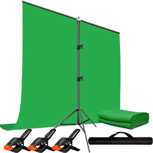 Heysliy Greenscreen mit Ständer 1.5 x 2M, Green Screen mit Verstellbarer Hintergrund Ständer für Fotografie, Streaming, Gaming, Chroma Key