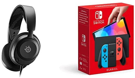 SteelSeries Arctis Nova 1 - Multi-System Gaming-Headset 360° Surround-Sound – AirWeave Memory Foam-Ohrpolster – Mikrofon mit Geräuschunterdrückung– Schwarz + Nintendo Switch-Konsole (OLED-Modell) Weiß