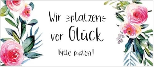 60 Sticker Aufkleber für Seifenblasen zur Hochzeit Wir platzen vor Glück Blumen-Dekor Rosen weiß rosa pink & grün Zubehör Trauung Wedding-Bubbles Gastgeschenke Tisch-Deko Boho Vintage Hochzeits-Deko