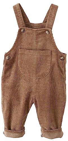 Panegy Salopette per neonati, in tinta unita, con bretelle, morbide, retrò, con bottoni, bavaglini monoblocco, per neonati, per primavera, autunno, Stil4/Marrone, 12-18 mesi