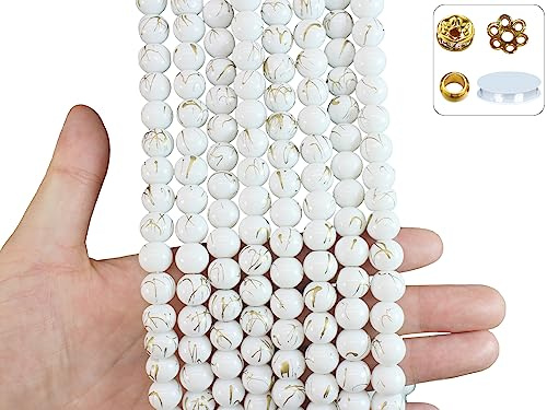Pamir Tong Lot de 500 perles en verre blanc de 10 mm pour la fabrication de bijoux, perles lisses pour la fabrication de bijoux, boucles d'oreilles, colliers, loisirs créatifs et cadeaux #364