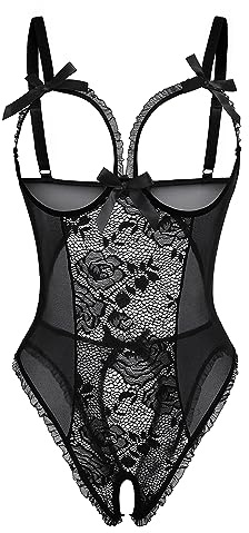 Avidlove Lingerie for Women Sexy Teddy One-Piece Lace Babydoll Bodysuit Nightie Black Small