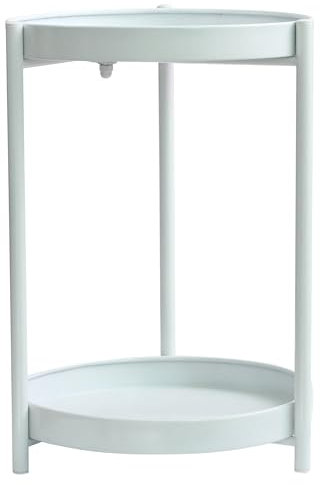 Olly & Rose Matt White Metal 2 Tier Plant Stand - White Planter - Side Table Coffee Table D 31cm H 43cm