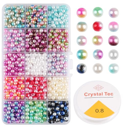 Perlen zum Auffädeln, 1200 Stück Perlen Armbänder mit Elastische Schnur, Bunte Perlen Basteln mit Loch für Kinder Erwachsene Schmuckherstellung, Armbänder, Halsketten Bastelperlen (6mm)
