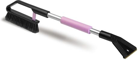 ToM PaR Bürste und Schaber | 2-in-1 Schneebürste und Eiskratzer | Ergonomischer | Abdeckung des Griffs | Zerkratzt Keine Autoscheiben | Kältebeständiger Kunststoff | Länge: 70 cm | Rosa