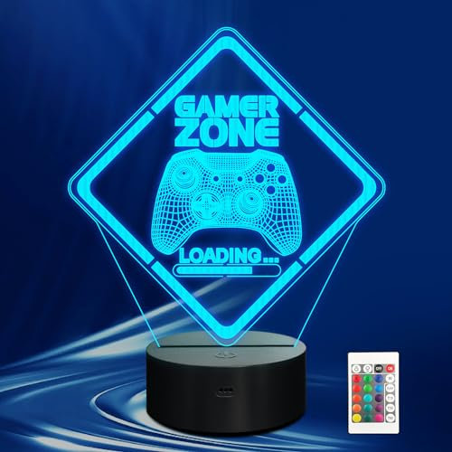 CoolGift Mart Gamer Zone Night Light with Gamepad Graphic, 3D Illusion LED Lamp, 16-Color Touch & Remote Control - Gift for Gamers, Teens, Men, Boy - Cool Game Room Decoration