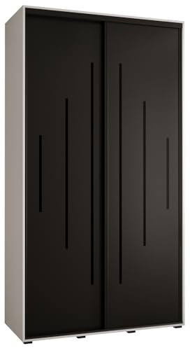 MEBLE KRYSPOL Davos 12 140 Schrank mit Zwei Schiebetüren für Schlafzimmer - Moderner Aufbewahrungsschrank mit Kleiderstange und Regalen - 235,2x140x45 cm - Weiß Schwarz Schwarz