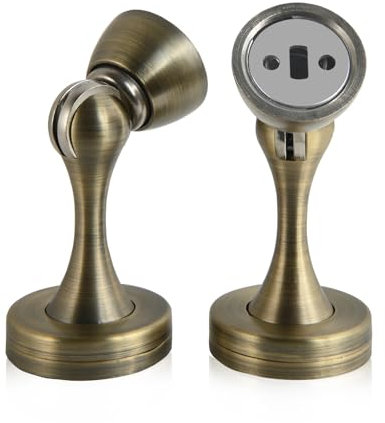 HOMOTEK 2 Pack Magnetic Door Stopper, Heavy Duty Zinc & Rubber Tip Magnetic Door Catch, Door Holder, Wall Protector (Antique Brass)