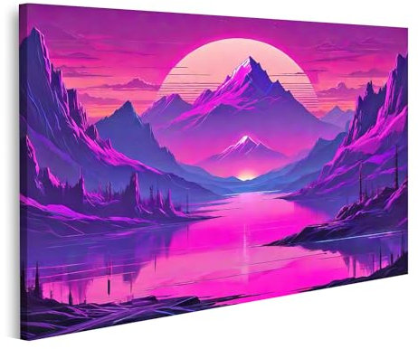 islandburner Prime Bild auf Leinwand Lofi Futuristischer Bergrosa Lila Retro Stil Bilder Wandbilder Poster