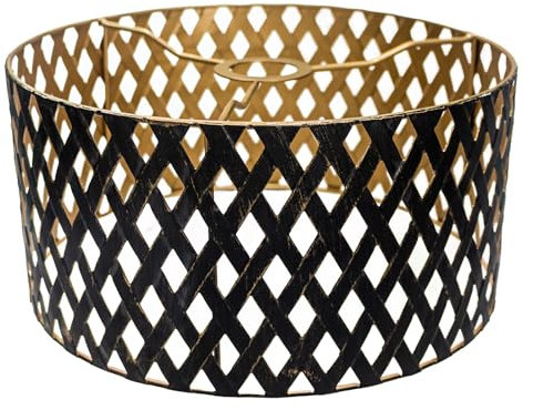 Vintage Metal round lampenschirm,schwarz gold, hohlgeschnitzt, Trommelform, für Stehlampe, Hängelampe