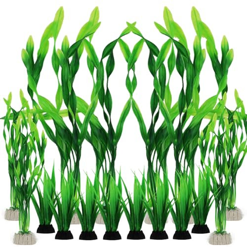 QUOZUO Plantas Decorativas para Acuario, 16 Unidades, Color Verde, Plantas de plástico, decoración para Acuario, Plantas de Acuario