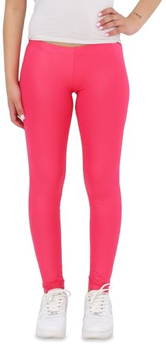Easy Young Fashion - Damen Basic Leggings in Matt oder Glanz-Optik - atmungsaktive weiche Lange Hose LG08 - Pink Glanz-Optik