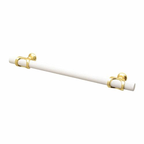 Decoranddecor Amelia - Knurled Cabinet Handles | Aluminium T-Bar Kitchen Cupboard Handles | Furniture Knobs | 160mm Hole Centre, White - Matt Gold