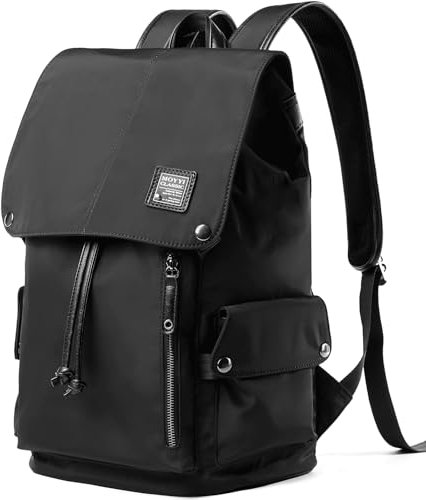 MATE ELAN Leder-Rucksack für 15,6 Zoll (39,6 cm) Laptop, wasserdicht, Vintage, Schule, Reisen, Studenten, Büchertasche, lässiger Arbeitsrucksack, Schwarz-Oxford-B, Large, Laptop-Rucksack
