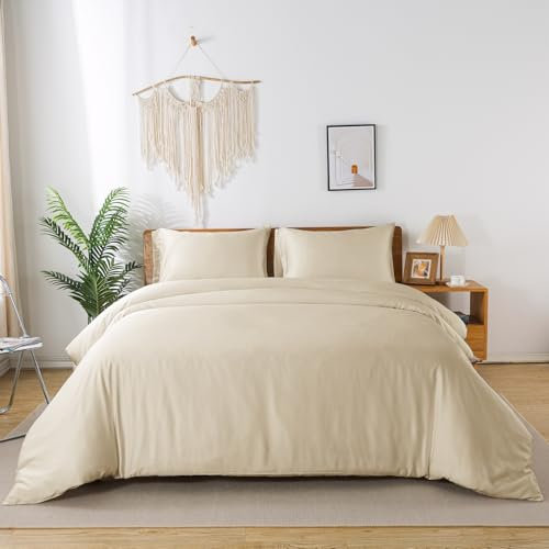 bienDo Bambus Bettwäsche 155x220, Beige, Luxus Seiden Bettbezug und Kissenbezug Set– Weiches und Kuscheliges, Allergiker für Winter und Sommer, Atmungsaktiver Hotel Deckenbezug