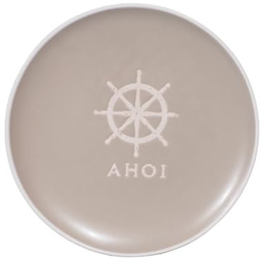 Seaside No.64 - Stoviglie marine in gres porcellanato – Serie Mix & Match da abbinare – motivi nautici, colori caldi – accessori da cucina in ceramica, articolo regalo (piatto Ø 26 cm, volante beige)