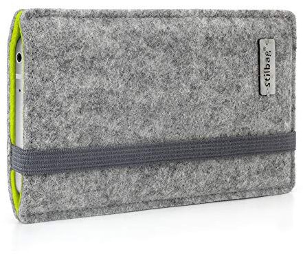 Stilbag maßgeschneiderte Handyhülle FINN - Anfertigung für Smartphones mit Case möglich | Smartphone-Tasche aus Filz | Handy Schutzhülle | Handytasche Made in Germany (Hellgrau - apfelgrün)