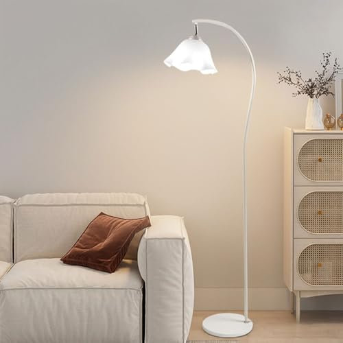 Wylolik Acryl-Blumen-Stehlampe, Elegante Stehlampen mit um 180° drehbarem Kopf Klassische weiße vertikale Lampe Sofa-Lese-Hochlampen, Moderne Steh-Stehlampen für den Innenbereich für Wohnzimmer
