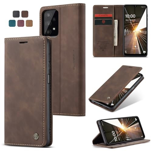 owlhold Hülle Samsung A32 5G klapphülle [Nicht für 4G] Premium Lederhülle Weiches Vintage-Nubukleder Faltbare Ständer Schutzhülle Kartenfach Standfunktion Handyhülle Samsung Galaxy A32 5G/M32 -Kaffee
