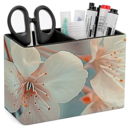 KLOPH Porte-stylo en cuir synthétique pour bureau, pot à crayons esthétique pour bureau, pinceaux de maquillage pour organisateur de stylos, fournitures de bureau, pot à crayons à fleurs rouges