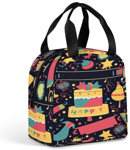 LHOKDR Mahlzeiten-Tasche, Happy Birthday-Bilder, bedruckte Mahlzeiten-Tasche, tragbare Mahlzeiten-Tasche, langlebige Mahlzeiten-Tasche, Unisex-Lunch-Tasche