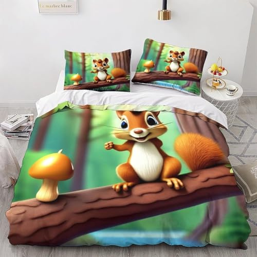 Zbeiba Eichhörnchen Bettwäsche 135x200cm Bettbezug Set Kinderbettwäsche,Bettbezug und 2 Kissenbezug 80x80cm 3 teilig,#5,3D Drucken Bettbezug Mit Reißverschluss