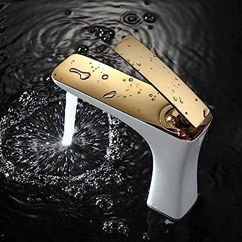CWLPSL Küchenarmaturen Wasserhahn Badezimmer Chrom/Gold Weiß Lackiert Wasserhahn Wasserhahn Spültischmischer Messing Deckmontierter Waschtischhahn-Chrom, Gold Küchenspülenarmatur