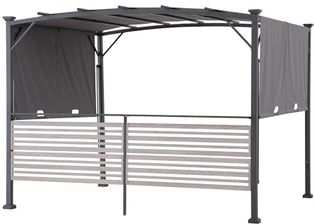 SUNJOY Pergola Extérieur 3x2.7 m, avec Écrans d'Intimité et Étagère Bar, Toit Ajustable, Structure Acier, Abri pour Spa, Terrasse, Jardin