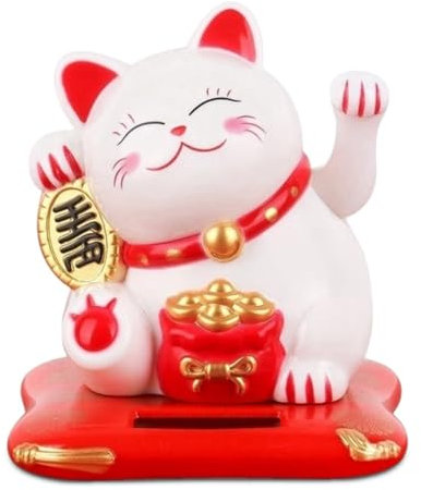 DHASUWT Petit chat porte-bonheur agitant à l'énergie solaire, chat chinois vif et charmant, joli chat blanc qui fait signe de bienvenue pour décorer la réception, la voiture, les ouvertures