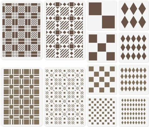 12 Stück Karo Diamant Harlekin Schablonen Mit Geometrischem Muster Wiederverwendbare Schachbrett Schablonen Aus Kunststoff Zum Malen Auf Wänden Böden Holz Stoff Möbeln Und Glas