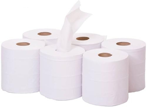 6 Pack White Centre Feed Rolls - 2 Ply, High Absorbency & Strong - Ideal for Kitchens, Workshops & Commercial Use