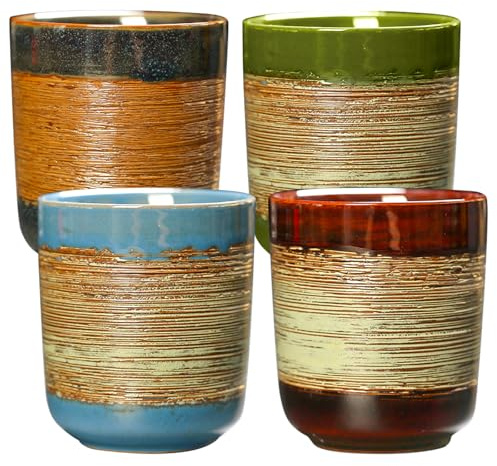 Espressotassen Set aus Handarbeit,4 Stück 160ml Keramik Kaffeebecher aus Handarbeit Espresso Tassen Set Espressotassen dickwandig Mokkatassen Einzigartiger persönlicher Stil & Art Designn