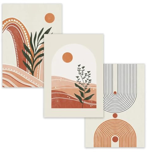 JEYORZY 3er Premium Poster Set, Moderne Abstrakt Kunst Wandbilder, Moderne Bilder Wohnzimmer Poster Set, Ohne Rahmen Kunstdruck Leinwandbild, Boho Deko Bilder für Wohnzimmer Schlafzimmer (15x20cm)