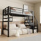 Dolamaní Hochbett mit Stauraum Sicherheit Treppe und Regal, Großer Raum unter dem Bett, Metalbett Bettrahmen ohne Matratze (Schwarz A, 90x200 cm)