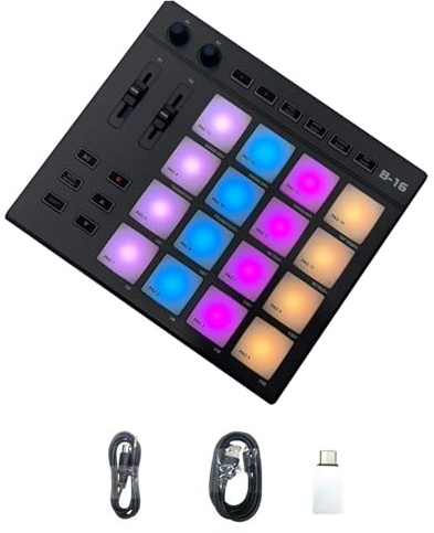 MIDI Strike Pad Controller Beat Maker with Lock Slot & 16 RGB Illuminated Beat Pads Force Sensing Assignable Control