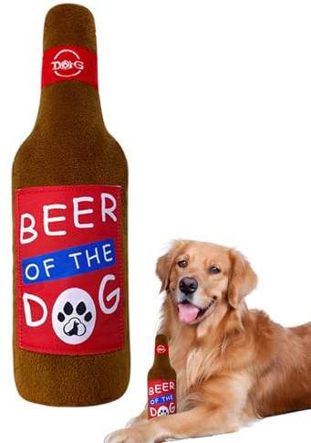 Rechory Squeaky Dog Toys,Wine Bottle Shape Interactive Game - Plush Dog Chew Toys,for Chewing Play Fetch Teething Mental Stimulation Physical Activity