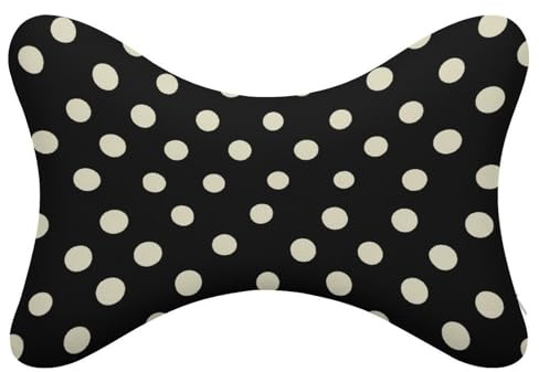 Jubonexis Creme Polka Dots auf Schwarz Auto Nackenkissen 2er Set Reise Nackenkissen Kopfstütze Auto Knochen Kissen für Autositz